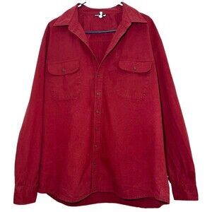 J Peterman Shirt Mens XXL Red Cotton Button Front Long Sleeve Utility Pockets